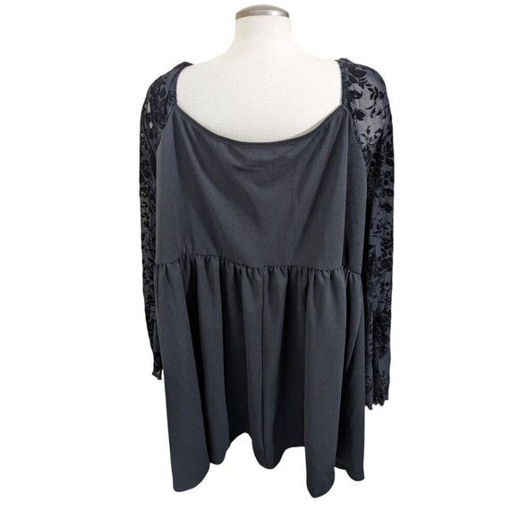 Shein Curve Babydoll Dress Plus 8X US 32/34 Black Goth Burnout Long Bell Sleeves - Picture 3 of 5